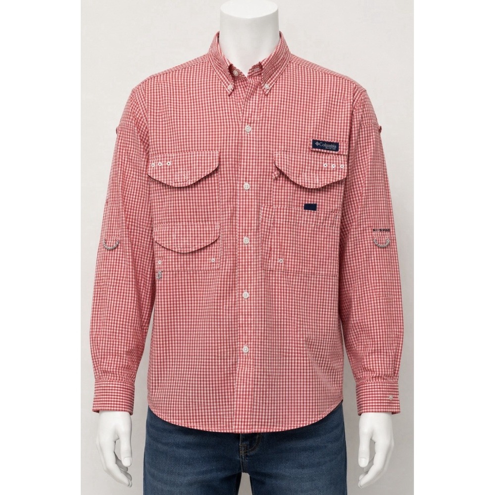 COLUMBIA Men's Long Sleeve Sport Shirt Button Down Medium M Orange White